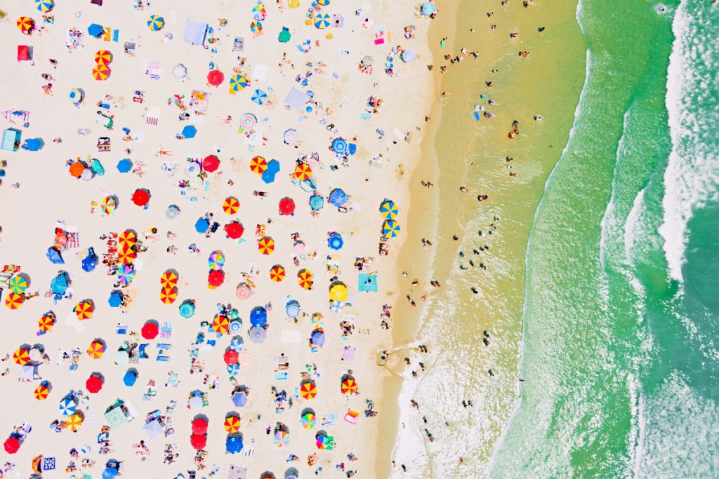 Aerial view of beachgoers at the NJ Shore