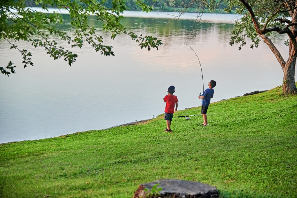 Boys Fishing at O'Connell's RV Campground in Amboy, IL