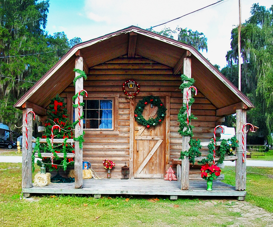 Holiday decorated cabin at Encore Bulow