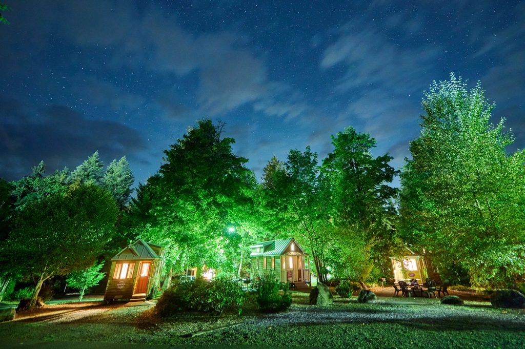 Mt. Hood Tiny House Village at Night