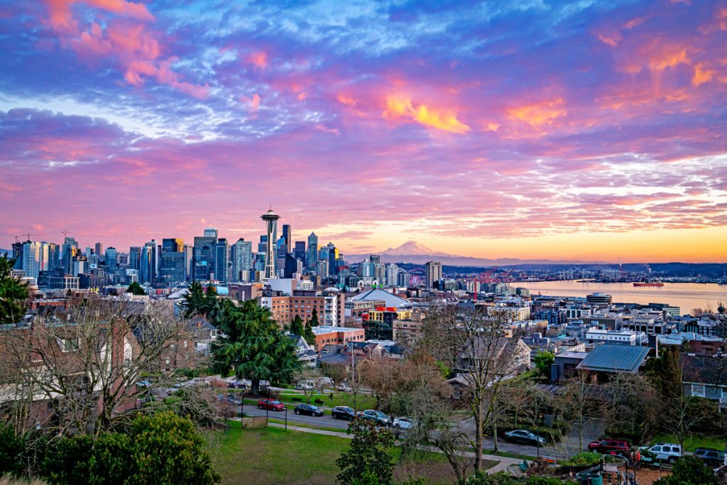 Cityscape of Seattle and Mt. Rainer from Kerry Park