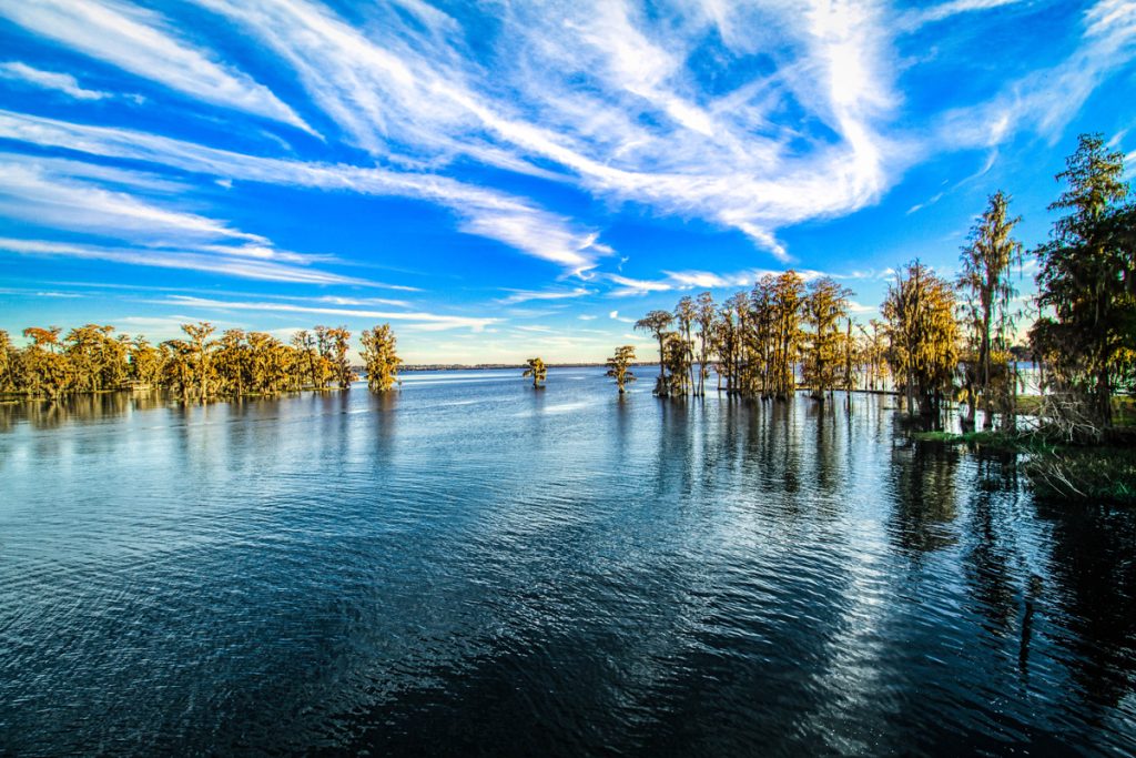 Blue sky on lake in Clermont, FL