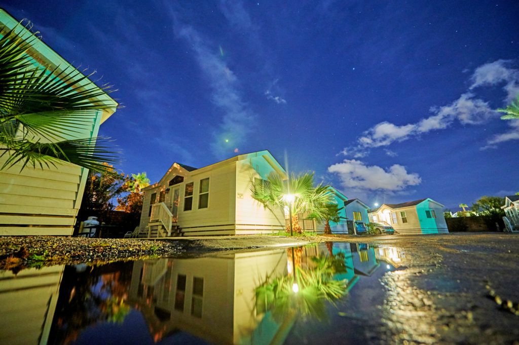 Cabins at Nighttime at Thousand Trails Palm Springs