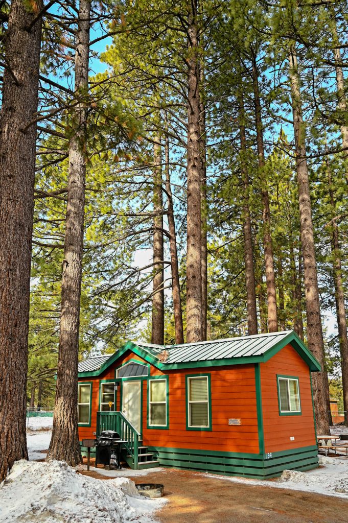 Snowy Cabin at Tahoe Valley Campground